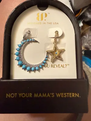 Bomb Party Not Your Mama's Western Born To Own Moon & Star Earrings thumbnail 1