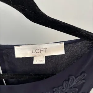 LOFT Navy Blue Sleeveless Embroidered Floral Lace Overlay Yoke Drop Waist Dress thumbnail 5