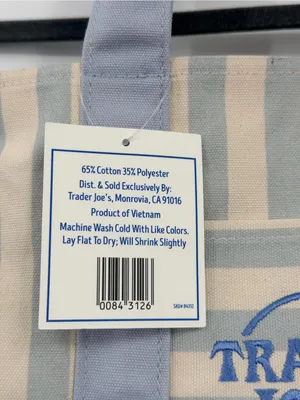 Trader Joe’s‎ Striped Mini Canvas Tote Bag Pastel Blue Cream NWT 2026 thumbnail 5