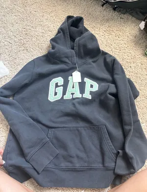 Vintage Gap Hoodie Spellout Logo Black Pullover Sweatshirt Y2K Streetwear Medium thumbnail 1