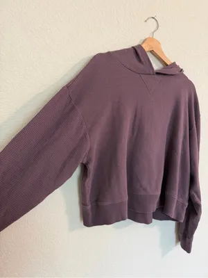 Organic Cotton Waffle-Knit Hooded Pullover Top Dusty Plum thumbnail 2