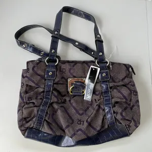 LineaR Fabric Logo Satchel Purse Purple Y2K McBling Croco Double Handle Indie thumbnail 12