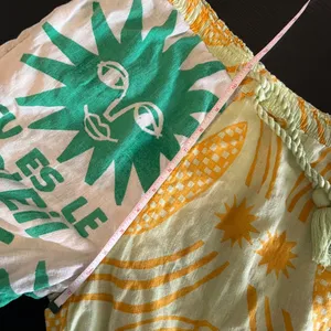 Anisa Anthropologie Soleil Wide Leg Sun Print Tassel Pants Green Yellow XS thumbnail 12