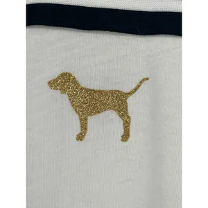 PINK - Victoria's Secret Gold Sequin Dog Campus Oversized‎ Tee Women XS White Black thumbnail 4
