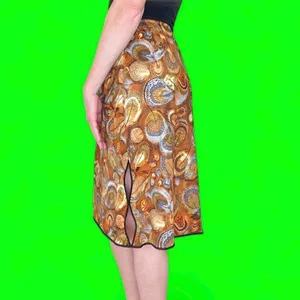Vintage Y2K Brown Orange Feather Abstract Knee-Length Skirt thumbnail 4