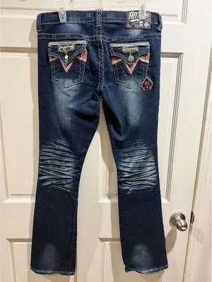 Affliction Jade Women's Distressed Blue Jeans with Red Bandana Patch Size 31 thumbnail 11