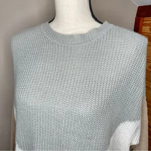 Unbranded Tan Grey White Colorblock Long Sleeve Crewneck Knit Sweater thumbnail 4