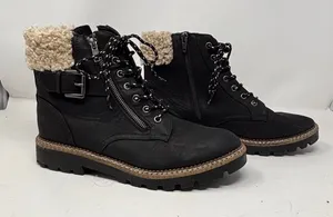 Universal Thread Black Combat Boots with Faux Fur Cuff - Size 11 thumbnail 1