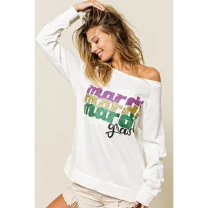 BiBi Mardi Gras Glitter Lettering Sweatshirt - Off White - Large thumbnail 7