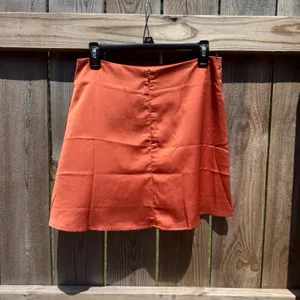 Lyaner Burnt Orange Satin Mini Skirt High Waisted A-Line Rust Size Large thumbnail 2
