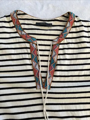 THML size medium Striped Sleeveless Embroidered Trim tank top black white thumbnail 3