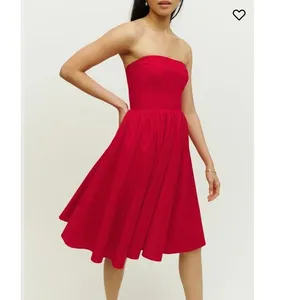 Reformation Buttercup‎ Dress Size 10 Red Fit and Flare Strapless Midi Formal thumbnail 4