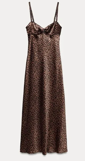 Zara maxi Satin Leopard animal print cheetah slip strappy casual summer dress thumbnail 13