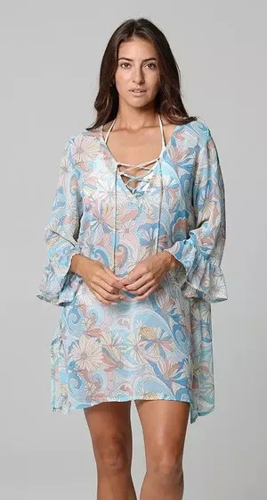 J. Valdi Ruffle Sleeve Lace up Swim Cover-up‎ Tunic Size Large thumbnail 1