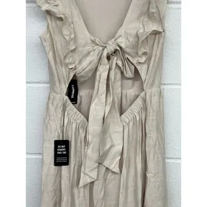 NWT Express Sz S Beige Tiered Ruffle Tie Back Sleeveless Maxi Summer Sun Dress thumbnail 5