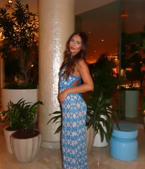 Zara Blue Patterned Crochet Halter Maxi Dress Bohemian Summer Casual thumbnail 4