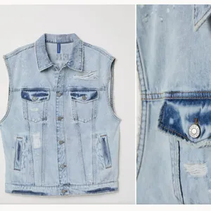 NWT H&M Denim Vest with Printed Design Distressed Denim Vest M thumbnail 2