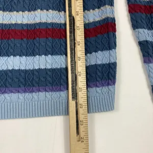 Valerie Stevens Sweater Womens Medium Blue Striped Cable Knit V Neck‎ Cotton thumbnail 6