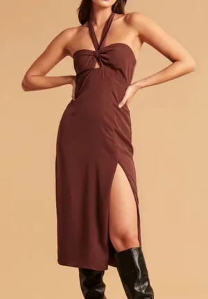 Abercrombie and Fitch Knot-Front Cutout Halter Midi Dress thumbnail 1