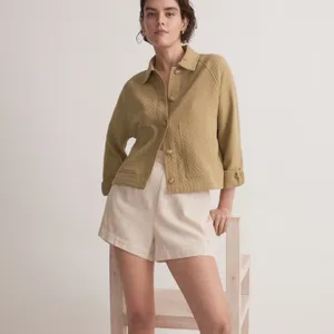 NWOT Madewell Quilted Crop Shirt-Jacket Shacket Button Down Green‎ NJ607 Medium thumbnail 5