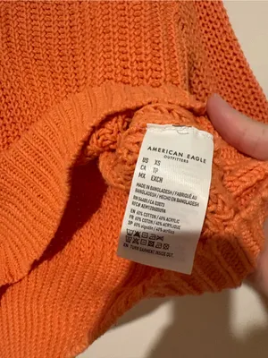 American Eagle Cropped Pullover Chunky collared quarter zip‎ sweater orange XS thumbnail 5
