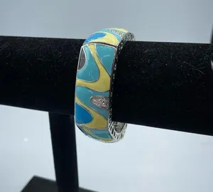 Vintage Blue & Yellow Swirl Enamel Stretch Bracelet thumbnail 5