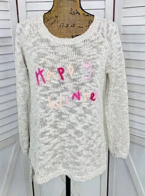 Aerie by AEO Happy Winter Open Weave‎ Sweater Tan Pink Medium Pullover thumbnail 1