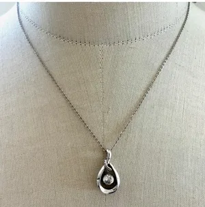 Sterling Silver 925 White Sapphire Teardrop Pendant Necklace thumbnail 1