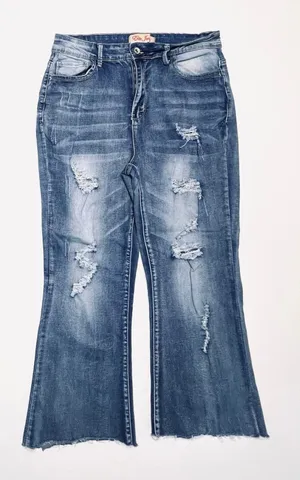 Elite Jeans Ripped Destroyed Blue Jeans‎ High Rise Punk Bohemian Sz 13/14 thumbnail 1