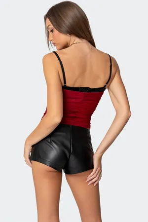 Edikted Moira Mesh Bra Top in Burgundy thumbnail 4