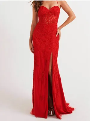 Faviana Prom Dress Red Slit 11054 thumbnail 7