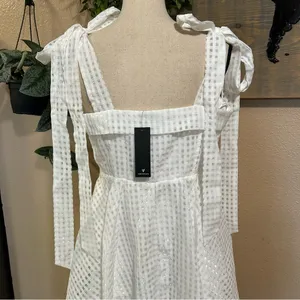 Lulus Forever Darling White Gingham Tie-Strap Mini Dress – Size Large– NWT thumbnail 6