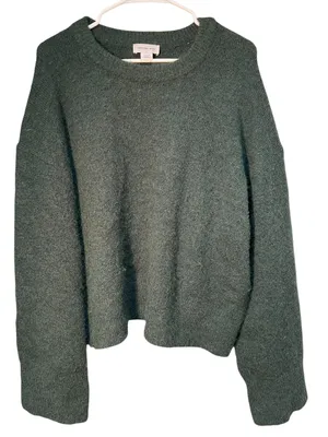 Calvin Klein‎ Jeans Women's Size XL Crewneck Sweater Oversized Dark Green Fuzzy thumbnail 1
