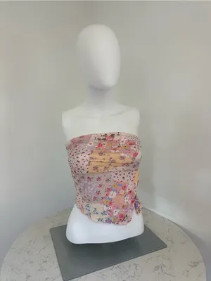 Shein Floral Patchwork Strapless Tube Top in Pastel Pink thumbnail 2