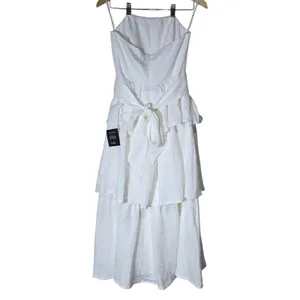 Lulus Truly Marvelous White Jacquard Strapless Tiered Midi Dress M thumbnail 4