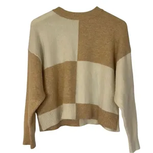 MNG Mango beige white checkered cropped sweater xs thumbnail 2