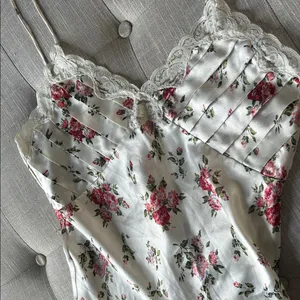 Non Signe Vintage Floral Satin Slip Dress with Lace Pleated Trim Size Medium thumbnail 6