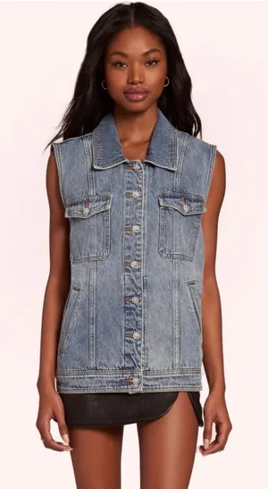 NWT Amanda Uprichard Greyson Denim Vest Rhinestone Button Sleeveless XS $180‎ thumbnail 1