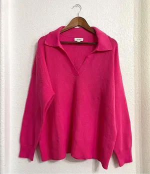 On 34th Womens Sweater Barbie Pink Collared Pullover V Neck Plus Size 2X thumbnail 2