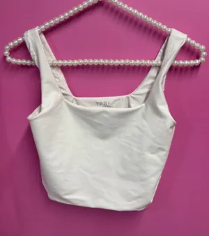 Abercrombie YPB White Square Neck Cropped Tank Top thumbnail 1