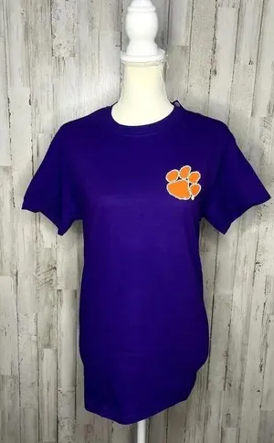 NWT Clemson Tigers Unisex Small Purple Paw Logo "Go Tigers" Short Sleeve T-Shirt thumbnail 1