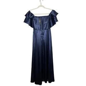 Lulus Pure Happiness Navy Blue Dress Size Small Satin Off-the-Shoulder Long New thumbnail 7