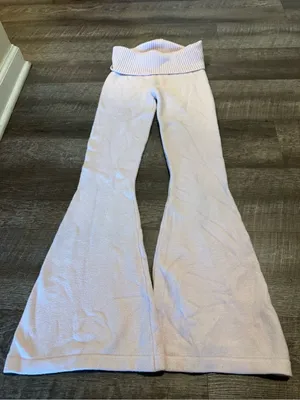 Edikted Fold Over Ribbed Pink Knit Flare Pants thumbnail 1