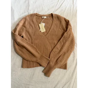 Ramy Brook Sweater NWT Women M Camel Ribbed V-Neck Wool Cashmere Balloon Sleeve thumbnail 10