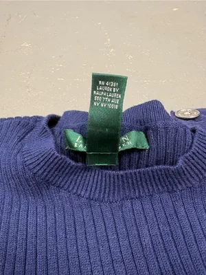 Lauren Ralph Lauren Grandmacore Navy Blue Ribbed Knit Sweater Women’s Medium thumbnail 4