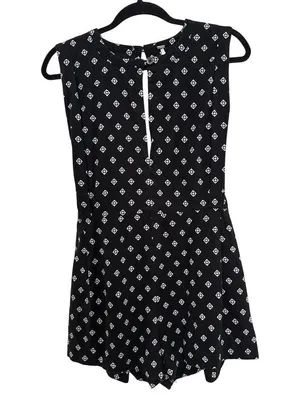 Free People Romper Ashley Black White Diamond Boxy Linen Blend XS thumbnail 4