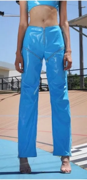 I. Am. Gia Isla Blue Zipper Pants Womens Size XS Rave Shiny Faux Leather thumbnail 1