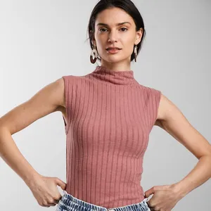 Pink Ribbed Mock Neck Tank thumbnail 1