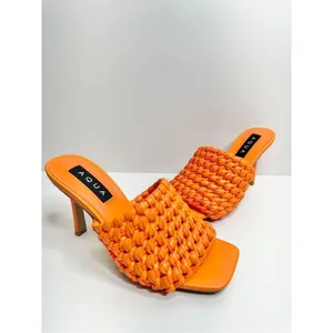 AQUA‎ Woven Sandals Size 7 Orange High Heel Open Square Toe NEW thumbnail 8