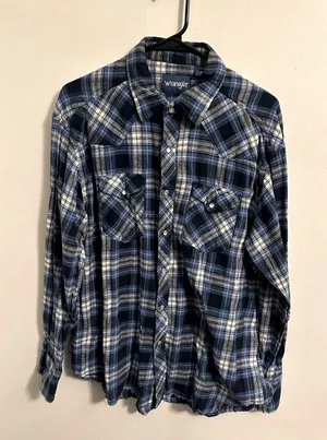Wrangler Womens Long Sleeve Western Blue Plaid Pearl Snap Shirt Large thumbnail 1